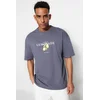 Trendyol Anthracite Oversize Crew Neck Short Sleeve Printed T-Shirt