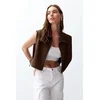Trendyol Brown Regular Fitted Zippered Stand Collar Moon Sleeve Thick Vest