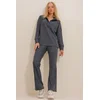 Trend Alaçati Stili Womens Anthracite Polo Top and Palazzo Pants Knitwear Bottom and Top Set