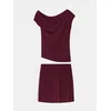 Sinsay - Komplet: drapirani top i mini suknja - burgundy