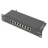 CAT 6A Patch Panel, shielded,8-Port 1U, 10 rack mount, black RAL 9005