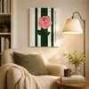 WallXpert ručno slikana uljana slika na platnu YBC11864, roze ruža na zeleno-belim prugama, 26 x 36 cm