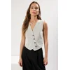 Trendyol Limited Edition Brown Crop Fitted Button Detailed Woven Linen Look Vest