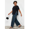 Trendyol Curve Black Button Detailed Knitted T-shirt