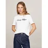 Tommy Hilfiger za ženske. WW0WW43459 Majica z belim logotipom (XS), Bela, Priložnostno, Kratek rokav, Organski bombaž, Trajnostni