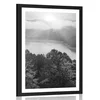 Plakat s paspartujem reka sredi gozda v črnobeli varianti - 40x60 black
