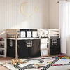 Krevet na kat sa zavjesama bijelo-crni 80 x 200 cm od borovine