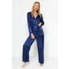 Trendyol Navy Blue Satin Shirt-Pants Woven Pajamas Set
