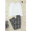Trendyol White-Black 100% Cotton Leopard Patterned Knitted Pajama Set