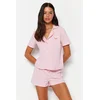 Trendyol Light Pink 100% Cotton Teddy Bear Embroidered Shirt-Shorts Knitted Pajamas Set