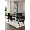 Hanah Home trpezarijski set Flori, sto i 6 stolica, ploča u dekoru crnog mermera, crna tkanina Babyface