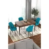 Hanah Home trpezarijski set Via, sto na razvlačenje i 4 stolice, ploča u dekoru drveta Baroque, tirkizna tkanina Jerry