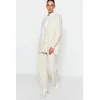 Trendyol Stone Pearl Buttoned Cardigan-Pants Knitwear Bottom-Top Set