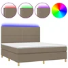 Krevet box spring s madracem LED smeđesivi 180x200 cm tkanina