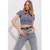 Trend Alacati Stili Ženska bluza kratkih rukaa Alc-X11782, Okrugli izrez, Siva