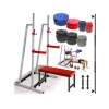 Stalak za tegove sa bar holderima - Ravna klupa 117cm x 31cm - Tegovi 118kg tegova i 2+1 šipka