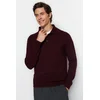 Trendyol Burgundy Slim Fit Polo Collar Buttoned Smart Knitwear Sweater