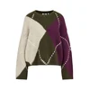 WE Fashion Pulover ecru / oliva / temno liila / bela