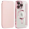 GS Ovitek za iPhone 16 Pro Max z zapiranjem, RFID denarnica MagSafe z zaščito kamere, roza