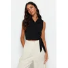 Trendyol Black Tied Woven Linen Look Blouse