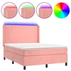 Vidaxl Box spring postelja z vzmetnico LED roza 140x190 cm žamet
