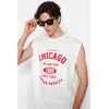 Trendyol Ecru Relaxed/Casual Fit City Printed 100% Cotton Sleeveless T-Shirt/Athlete