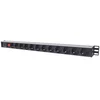 Intellinet Vertical Rackmount 12-Way Power Strip - German Type, With On/Off Switch and Overload Protection, 1.6 m (5 ft.) Power Cord (714044)