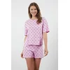 Trendyol Pink 100% Cotton Heart Patterned T-shirt-Shorts Knitted Pajama Set