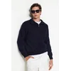 Trendyol Navy Blue Regular Fit Zippered Half Turtleneck Knitwear Sweater