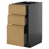 METOD / KNIVSHULT Podni element s 3 fioke, Crnosiva/Voxtorp im. hrastovine, 40x60 cm