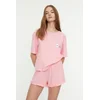 Trendyol Pink Cotton Printed T-shirt-Shorts Knitted Pajama Set