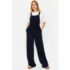 Trendyol Navy Blue Gilet Form Linen Look Wide Leg Woven Jumpsuit