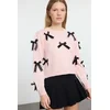 Trendyol Pink Soft Textured Ribbon/Bow Detailed Knitwear Sweater