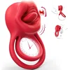 SuperLove Vibrating Cock Ring with Licking Tongue Red