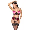 Cottelli Elegant Matte Look with Velvet Lace Suspender Set 3-pcs 2215721 Red M