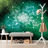 Samolepilna tapeta zelena Mandala z galaktičnim ozadjem - 98x66