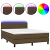 Vidaxl Box spring postelja z vzmetnico LED temno rjava 140x190cm blago