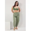 Trendyol Curve Khaki Pleated High Waist Carrot/Shalwar Beach Wear Plus Size Trousers