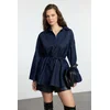 Trendyol Dark Blue Oversize Tie Denim Shirt