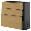 METOD / KNIVSHULT Podni element s 3 fioke, Crnosiva/Voxtorp im. hrastovine, 80x37 cm