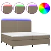 Krevet box spring s madracem LED smeđesivi 200x200 cm tkanina