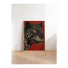 WallXpert uramljena slika 115268, portret leoparda na crvenoj pozadini, 50 x 70 cm, ram u boji prirodnog drveta