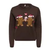 ONLY Pulover ONLXmas rjava / temno rjava / temno rdeča / bela