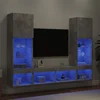 5-dijelni zidni TV elementi s LED svjetlima boja betona drveni