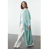 Trendyol Mint Pearl Detailed Woven Shiny Fabric Cap & Abaya & Abaya