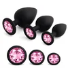 Boss Series Silikonski analni čepi 3 kosi z roza kristali Jewellery Black