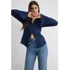 Trendyol Dark Navy Textured Fitted Waist Woven Shirt