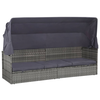 vidaXL Zunanji ležalnik s streho iz poli ratana 205x62x124 cm siv