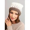 Kesi Womens winter wool hat with geometric pattern K477 ecru + mocca
