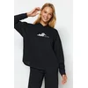 Trendyol Black Cotton Cat Printed Sweatshirt-Pants Knitted Pajama Set